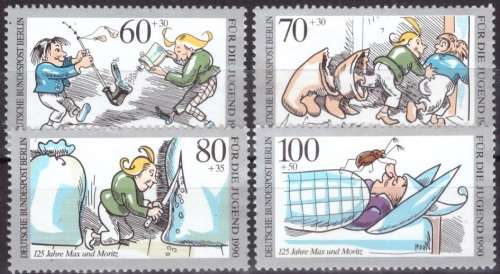 BERLIN 1990 Youth Welfare - The 125th Anniversary of Cartoon `Max und Moritz` ULH CV R330 SG B844-47