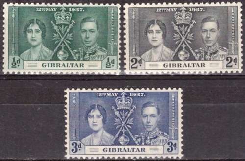 GIBRALTAR 1937 Coronation of King George VI and Queen Elizabeth UMM CV R120.75 SG 118-120