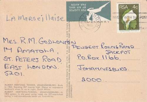 OLD USED POST CARD RSA POSTAL HISTORY