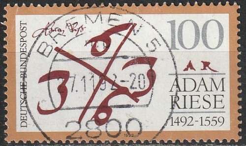 GERMANY 1992 The 500th Anniversary of the Birth of Adam Riese, Mathematician ULH CV R22 SG 2459