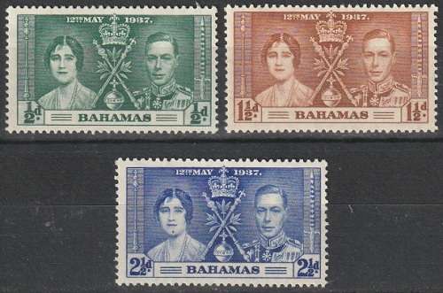 BAHAMAS 1937 Coronation of King George VI UMM CV R24.20 SG 146-48
