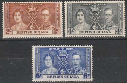 BRITISH GUIANA 1937 Coronation of King George VI UMM CV R33 SG 305-07