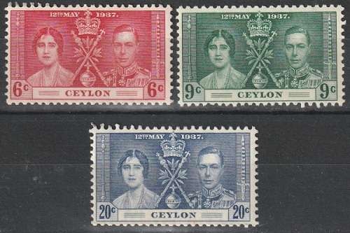 CEYLON 1937 Coronation of King George VI UMM CV R146.30 SG 383-85
