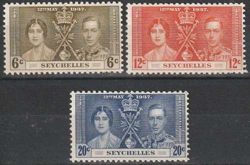SEYCHELLES 1937 Coronation of King George VI UMM CV R55 SG 132-34