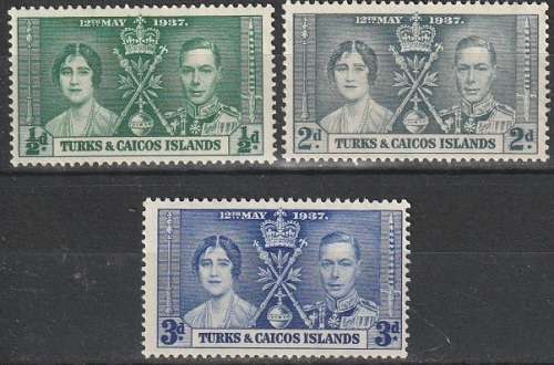 TURKS AND CAICOS ISLANDS 1937 Coronation of King George VI UMM CV R41.80 SG 191-93