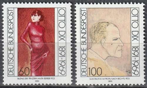 GERMANY 1991 The 100th Anniversary of the Birth of Otto Dix, Artist UMM CV R91.30 SG 2423/4