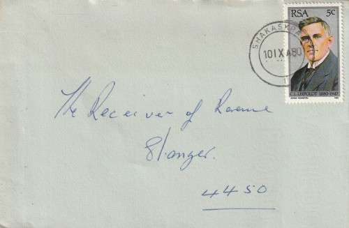 POSTAL HISTORY SHAKASKRAAL RSA