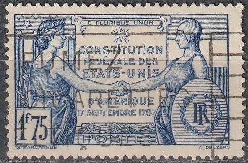 FRANCE 1937 The 150th Anniversary of the United States Constitution ULH CV R55 SG 589