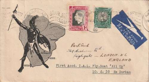 RSA POSTAL HISTORY FLY BOAT 1938