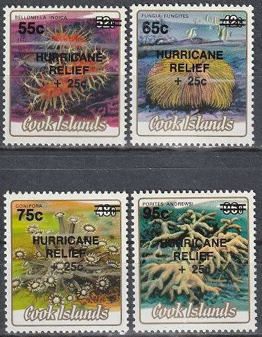 COOK ISLANDS 1987 Hurricane Relief - Issues of 1987 Overprinted `HURRICANE RELIEUMM CV R91 SG 1187-9