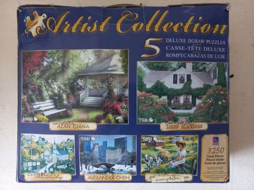 JIGSAW PUZZLE 5 IN 1 AS SHOWN 3250 PIECES NOT ALL COMPLETE LOOK AT PHOTOS