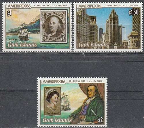 COOK ISLANDS 1986 International Stamp Exhibition `Ameripex `86` - Chicago,  CV R341 SG 1069-71 UMM