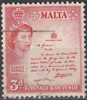 MALTA 1956 -1957 Elizabeth II CV R3.30 SG 272 ULH