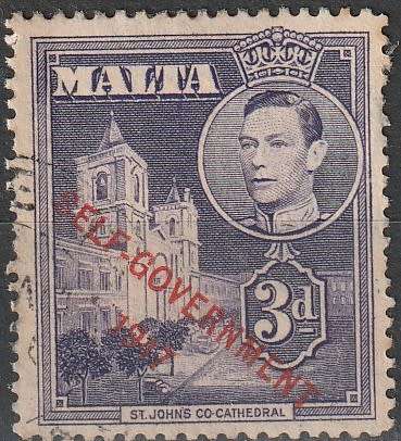MALTA 1953 King George VI and Local Motifs Overprinted `SELF-GOVERNMENT - 1947` CV R3.30 SG 240 ULH