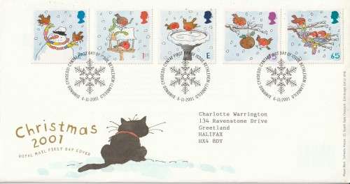 GB FDC 2001 Christmas Stamps - Self-adhesive