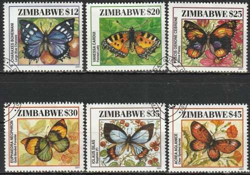 ZIMBABWE 2001 Butterflies FINE USED SG 1066-71