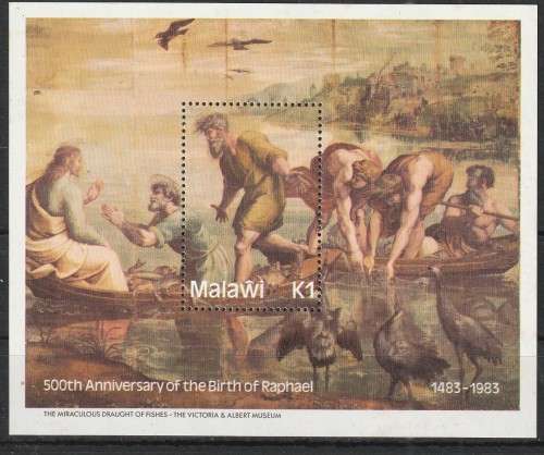 MALAWI 1983 The 500th Anniversary of the Birth of Raphael UMM SG MS673 LIGHT FOXING