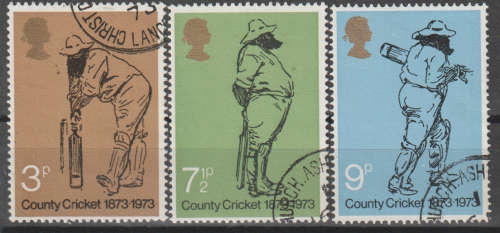 GB 1973 The 100th Anniversary of the British County Cricket ULH SG 928-30 CV  R17.25