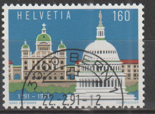 SWITZERLAND 1991 The 700th Anniversary of the Confederation - Switzerland-USA Ties CTO SG 1224