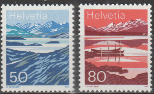 SWITZERLAND 1991 Mountain Lakes UMM SG 1236/7