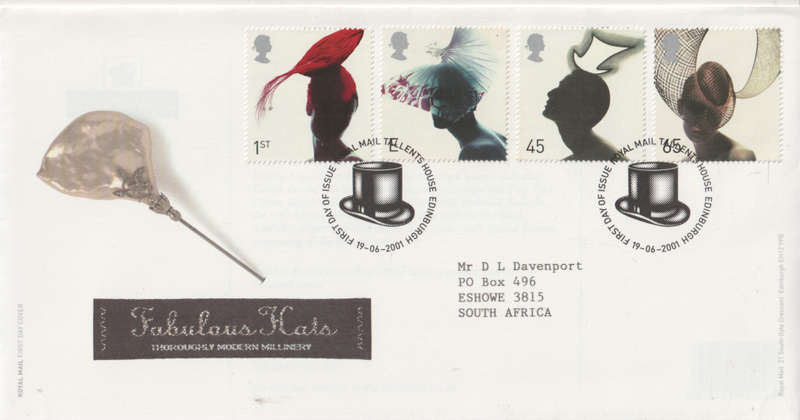 ENGLAND FDC 2001 Hats CV R102