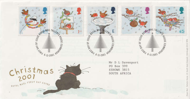 ENGLAND FDC 2001 Christmas Stamps - Self-adhesive CV R132