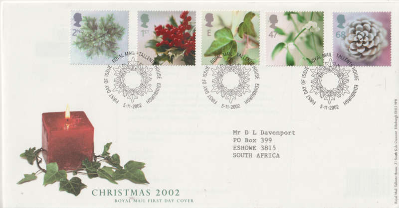 ENGLAND FDC 2002 Merry Christmas - Self-Adhesive Stamps CV R126