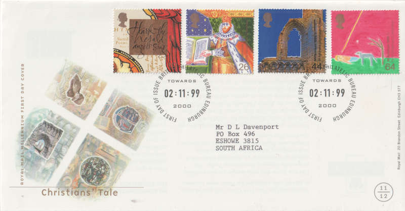 ENGLAND FDC 1999 Christmas Stamps CV R78