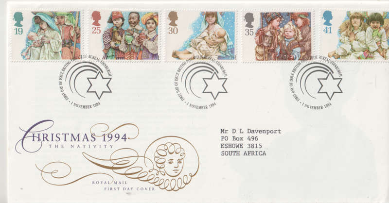 ENGLAND FDC 1994 Christmas Stamps CV R54