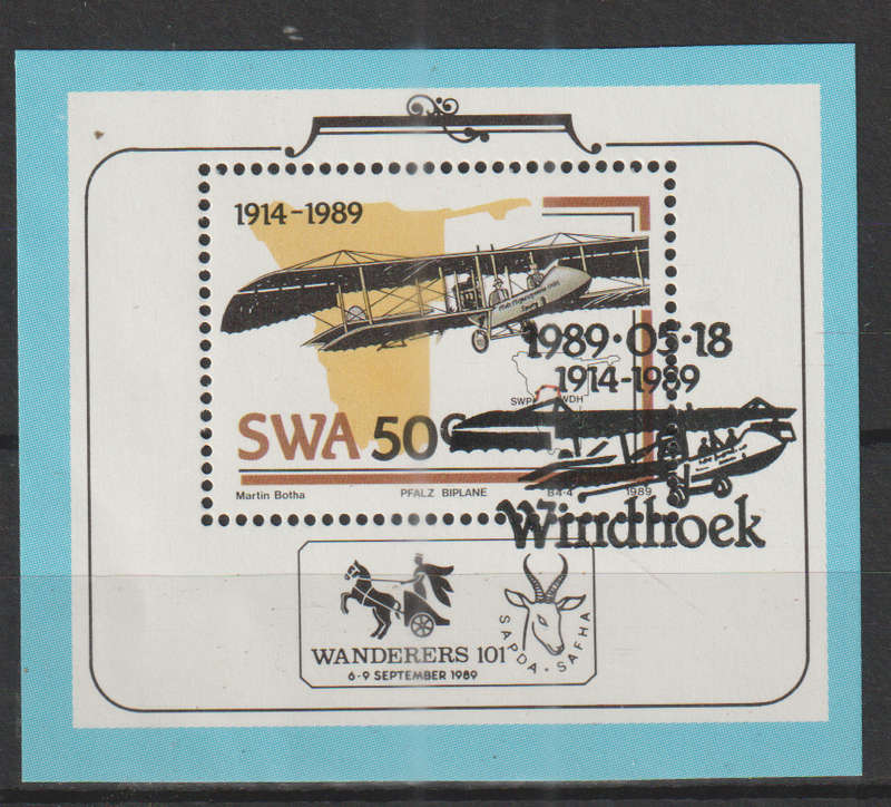 SWA 1989 The 75th Anniversary of Aviation in South West Africa  CTO MINI SHEET