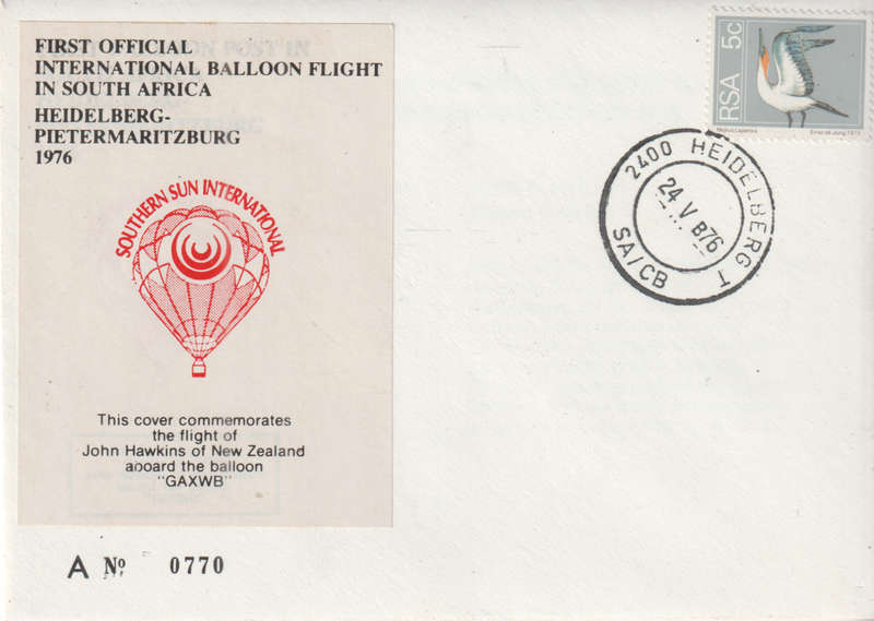BALLOON FLIGHT FDC 1976 HEIDELBERG TO PMB HAWKINS OF NEW ZEALAND GAXWB NO 770
