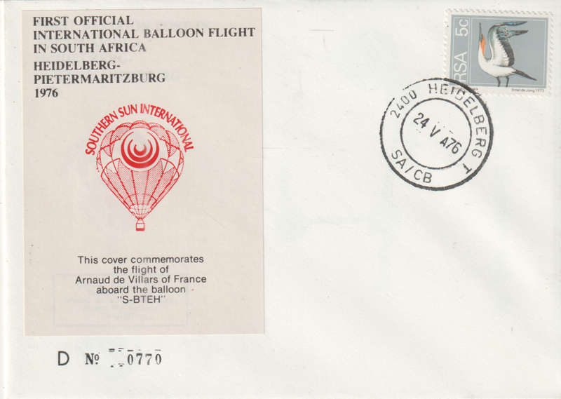 BALLOON FLIGHT FDC 1976 HEIDELBERG TO PMB ARNAUD OF FRANCE S-BTEH NO 770