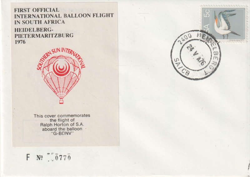 BALLOON FLIGHT FDC 1976 HEIDELBERG TO PMB RALPH OF SA G-BDNV NO 770