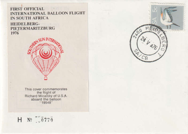 BALLOON FLIGHT FDC 1976 HEIDELBERG TO PMB RICHARD OF USA 19548 NO 770