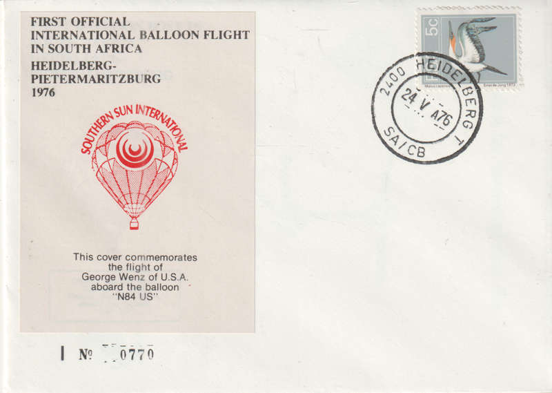 BALLOON FLIGHT FDC 1976 HEIDELBERG TO PMB GEORGE USA N84 US NO 770