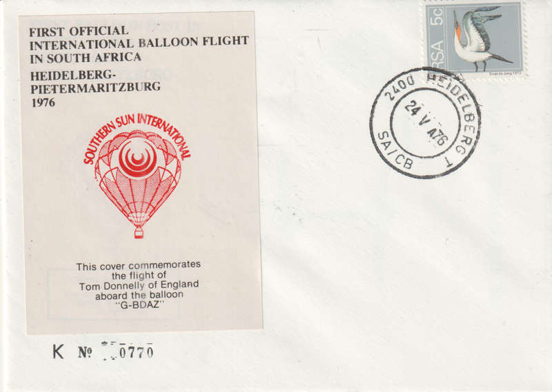 BALLOON FLIGHT FDC 1976 HEIDELBERG TO PMB TOM OF ENGLAND G-BDAZ NO 770