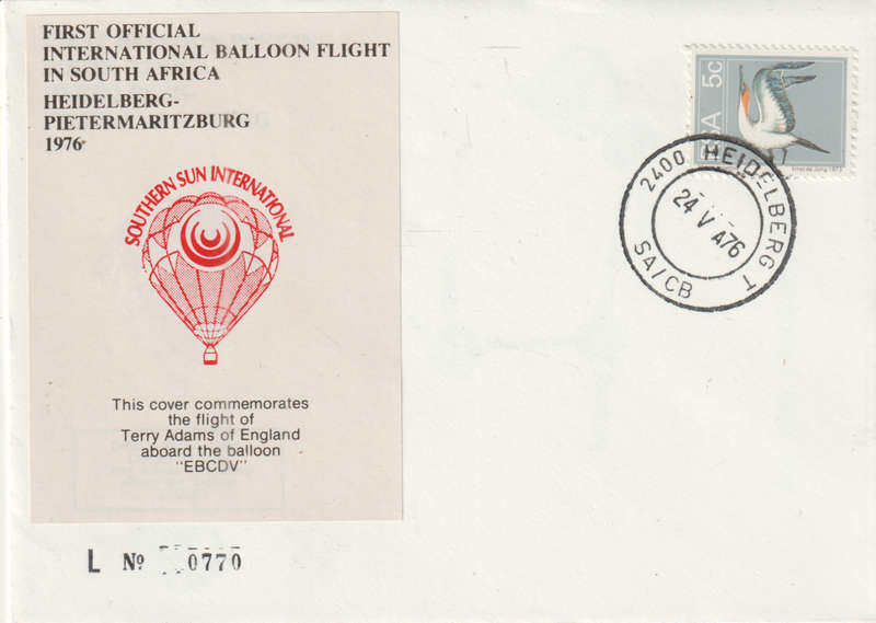 BALLOON FLIGHT FDC 1976 HEIDELBERG TO PMB TERRY ENGLAND EBCDV NO 770
