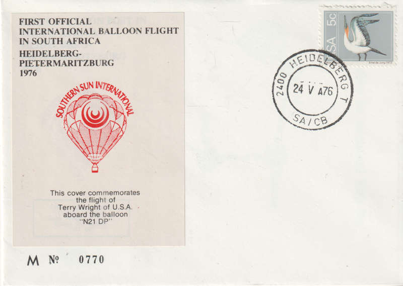 BALLOON FLIGHT FDC 1976 HEIDELBERG TO PMB TERRY USA N21 DP NO 770