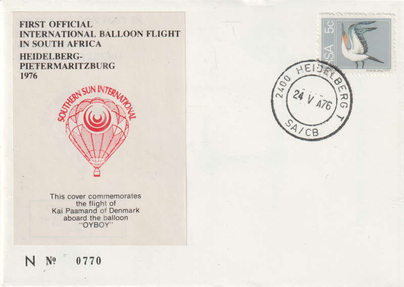 BALLOON FLIGHT FDC 1976 HEIDELBERG TO PMB KAI DENMARK OYBOY NO 770