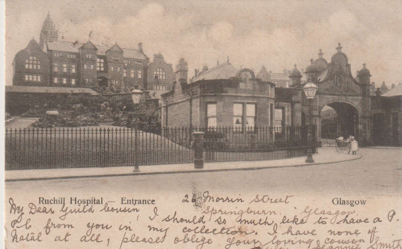 VINTAGE USED POST CARD RUCHILL HOSPITAL 1904