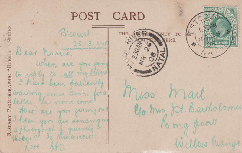 VINTAGE USED POST CARD NATAL 1908