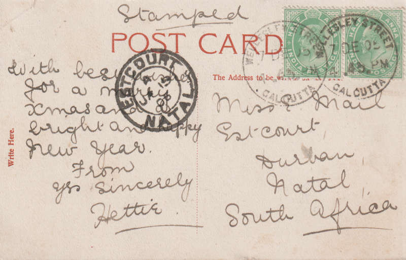 USED POST CARD CALCUTTA 1905