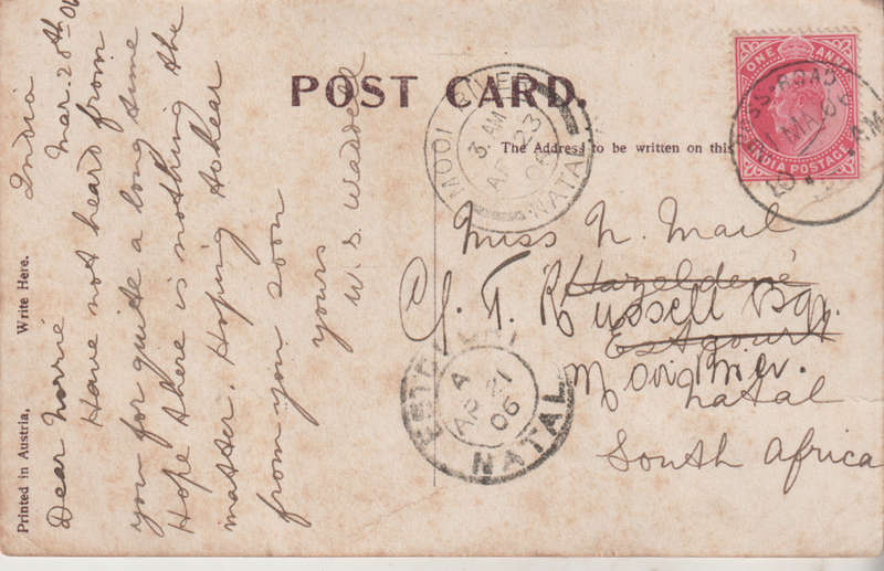 USED POST CARD INDIA 1906
