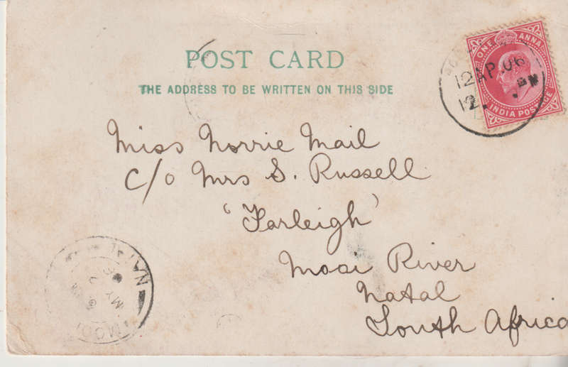 USED POST CARD INDIA 1906
