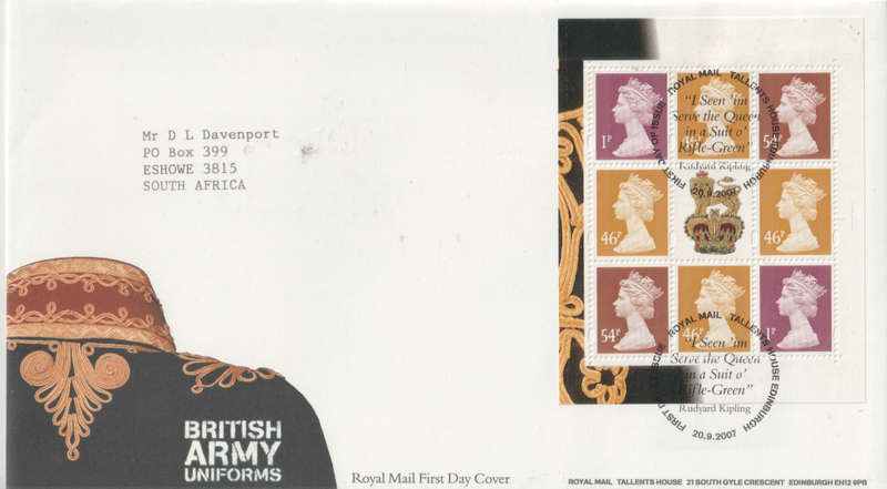 GB FDC 2007 BRITISH ARMY UNIFORMS DX40