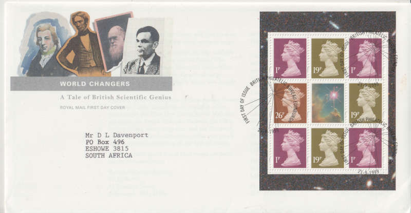 GB FDC 1999 WORLD CHANGERS DX23 SCARCE ITEM