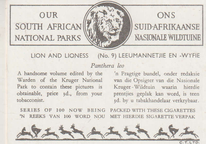CIGARETTE CARD OUR SOUTH AFRICAN NATIONAL PARKS NO 9