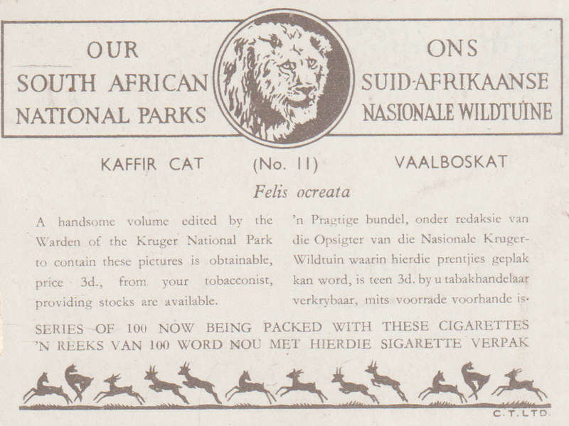 CIGARETTE CARD OUR SOUTH AFRICAN NATIONAL PARKS NO 11