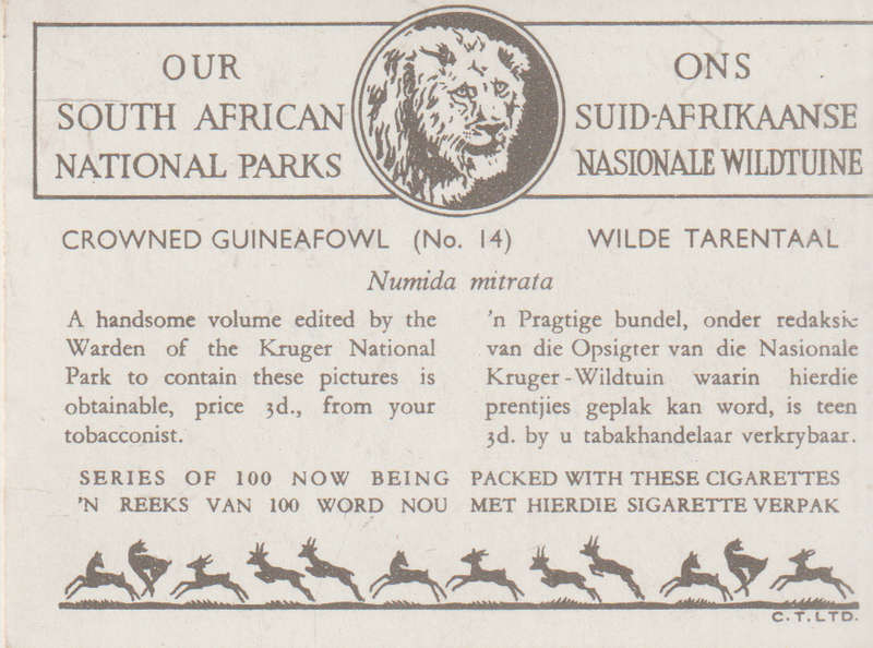 CIGARETTE CARD OUR SOUTH AFRICAN NATIONAL PARKS NO 14