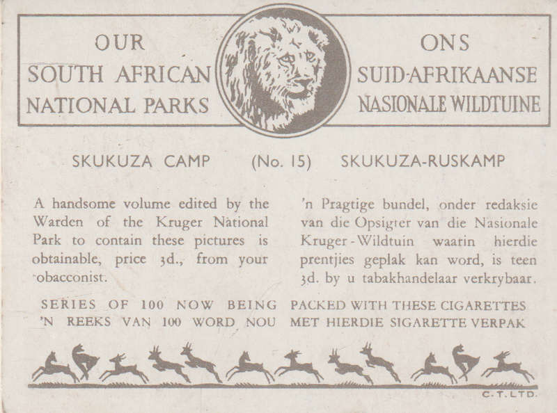CIGARETTE CARD OUR SOUTH AFRICAN NATIONAL PARKS NO 15